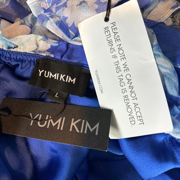 Yumi Kim Blue Floral Off The Shoulder Mini Dress LARGE Ruffle Wedding Guest NEW - Picture 7 of 8